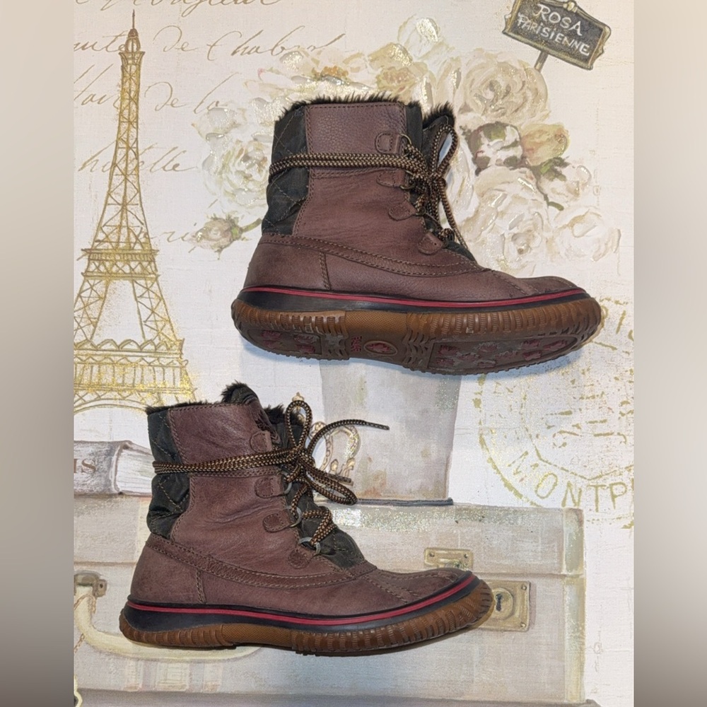 Pajar Brown and Black Winter Lace-Up Fur-Trim Boots